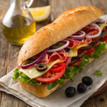 Classic Italian Sub sandwich with salami, provolone, and fresh vegetables